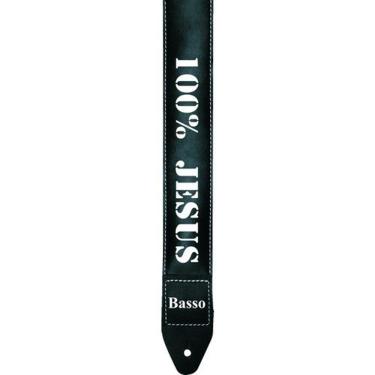 Imagem de Correia Para Guitarra 100% Jesus Com Ponteiras Em Couro Sf82 Preta Basso