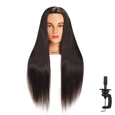 Imagem de Hairingrid Cabeça de manequim de 66 a 71 cm, cabeça de manequim, treinamento, cosmetologia, cabeça de boneca, cabelo de fibra sintética e suporte de grampo grátis (preto)