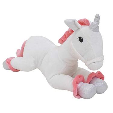 Imagem de Unicórnio Branco Deitado 40cm - Pelúcia