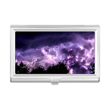 Imagem de Estojo porta-cartões roxo céu noturno com compartimento para cartões de visita