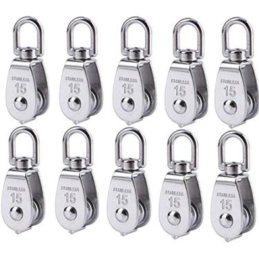 Imagem de Nxtop Corda de aço inoxidável, bloco de polia de guindaste M15, gancho giratório, bloco de polia única, fio para pendurar, roda de reboque, 10 peças