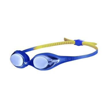 Imagem de ARENA Óculos de natação unissex juvenil Spider Junior para meninas e meninos de 6 a 12 anos, lente espelhada antiembaçamento, fácil de ajustar, alça sem vazamento, azul/azul/amarelo