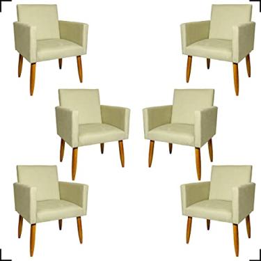 Imagem de Kit 6 Poltronas Decorativas Para Sala Cadeiras Reforçadas Para Recepção Escritório Consultório Sala De Espera Manicure Suede Cores Pé Castanho (Bege)