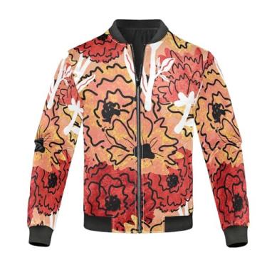 Imagem de KLL Carnation Flowers and Leaves Doodle Brush Jaqueta de chuva leve masculina jaqueta corta-vento leve com zíper masculina, Pincel de rabisco de flores e folhas de cravo, P
