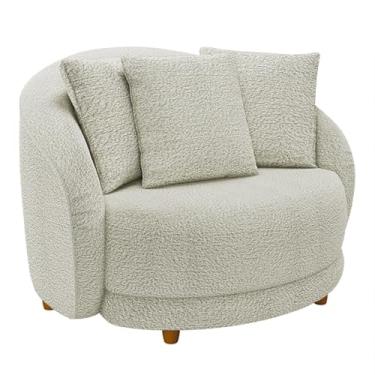 Imagem de Poltrona Decorativa Para Sala de Estar Fixa Pés Madeira Witta M03 Bouclê Bege Claro - Lyam Decor