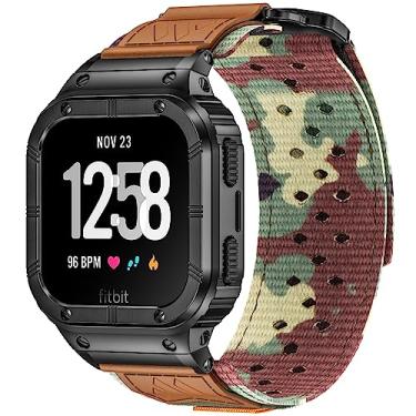 Imagem de MioHHR Pulseira compatível com Fitbit Versa 4 3 2 1 /Fitbit Versa Lite/Fitbit Sense/Sense 2 pulseiras com caixa de aço inoxidável, pulseira resistente de nylon respirável esportiva de substituição