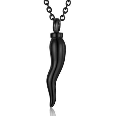 Imagem de YOIEU Colar com pingente de urna de chifre italiano da sorte para proteção de cinzas, joia de lembrança de amuleto, joia de cremação de pimenta, pingente de urna memorial de cinzas para mulheres e