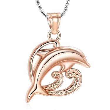 Imagem de AIWENXI Colares de urna de golfinho para cinzas, ondas, urnas de cremação, colares com pingente, joias de aço inoxidável, lembranças, humanas/animais de estimação, joias com pingente de cinza para