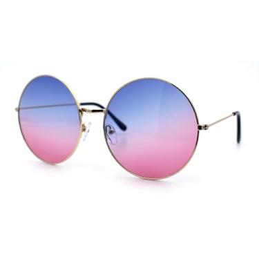 Imagem de Óculos de sol clássicos estilo Joplin Hippie com lentes redondas, Gold Blue Purple, One Size