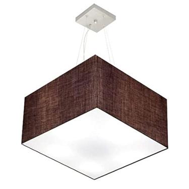 Imagem de Lustre Pendente Quadrado Cúpula Tecido 30/50x50 cm, Vivare Iluminação, Pendente4075 LC, Café, Médio