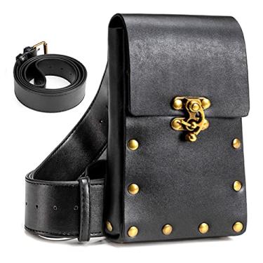 Imagem de Valentoria Bolsa Tiracolo Steampunk Mensageiro Gótica Cintura Pochete Corrente Perna Quadril Coldre Bolsa Cinto Bolsa, Malha Preta