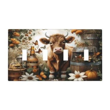 Imagem de Thsanju Linda vaca borboleta margarida outono folhas caídas 4 gangues capas decorativas para placa de parede com interruptor quádruplo 4 furos, placa elétrica reguladora para decoração de banheiro
