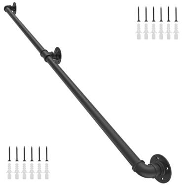 Imagem de OKAYAUTO Corrimão de escada industrial de 2,8 m, corrimão de escada para escadas externas e internas, corrimão de varanda (2 metros), degraus, cano de ferro preto.