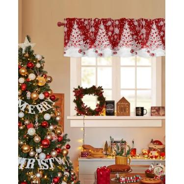 Imagem de Saia de árvore de Natal para cozinha, cortina de floco de neve com bola de Natal, saia com bolso para varão, para janela, cortinas curtas de árvore de neve de inverno para quarto, banheiro, sala de