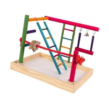 Imagem de Gralara Suporte para gaiola de madeira para parquinho de pássaros papagaios acessórios para brincar com pássaros suporte para brincar com papagaios para