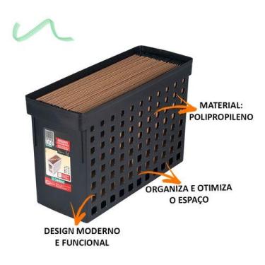 Imagem de Kit 8 Caixa Arquivo Móvel Estreito Preto Para Pastas Suspensas Ordene