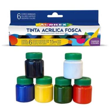 Imagem de Tinta Acílica Fosca 6 Cores 15ml Para Madeira Papel Acrilex, Fosca