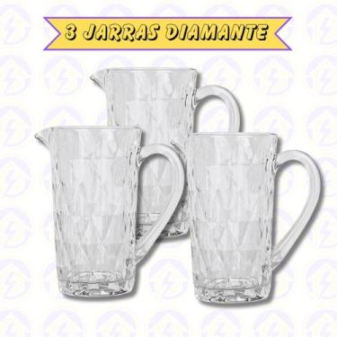 Imagem de Kit 3 Jarras Vidro Efeito Diamante 1L Resistente Suco Agua Drink - The