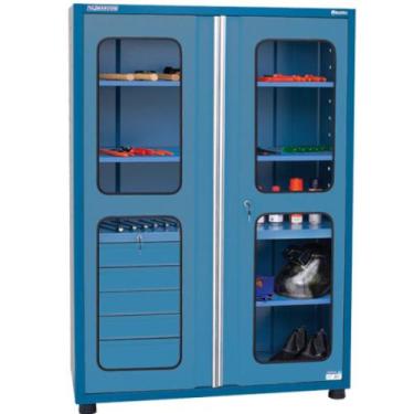 Imagem de Armário para ferramentas com 3 prateleiras 5 gavetas e portas de vidro