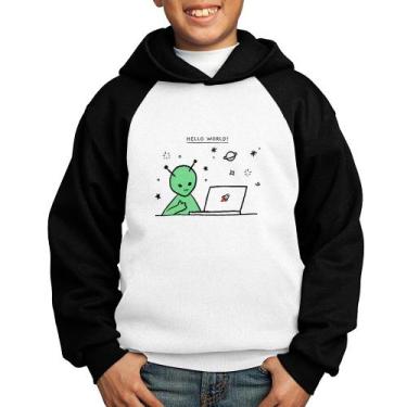 Imagem de Moletom Infantil Alien Hello World! - Foca na Moda, Branco, Preto, 10