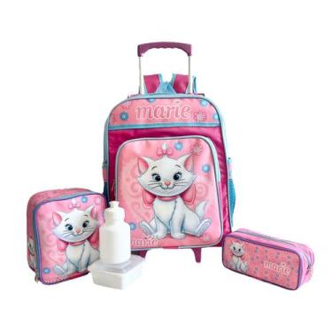 Imagem de Kit Mochila Infantil Escolar Gatinha Gata Marie Rodinha G F5 - chinami