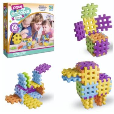 Imagem de JOGO DE ENCAIXE BLOCOS COM 60 PECAS Didatico Pegagogico Brincadeira e 