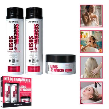 Imagem de Kit Shampoo + Condicionador + Máscara 300gr Lisos Mágicos SOS Profissional Fortalecimento no cabelo