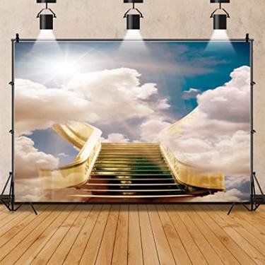 Imagem de DORCEV Escadas para o Céu de 3 x 2,4 m Pano de Fundo Paraíso Escadas Céu Luz Sagrada Nuvens Fotografia Fundo Eventos Cristãos Igreja Ore Deus Abençoe Chá de Bebê Recém-nascido Retrato Adereços de Estúdio Papel de Parede