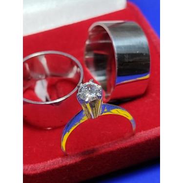 Imagem de Alianças Prata 950 Namoro e Comrpromisso 10 mm Com anel Solitário Pedr