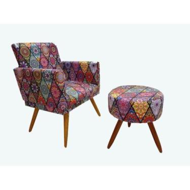 Imagem de Kit 1 Poltrona Decorativa Nina com Rodapé + 1 Puff Banqueta Redondo Cl