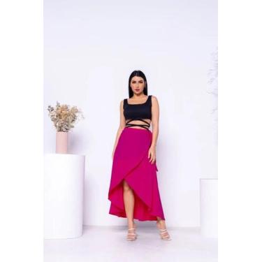 Imagem de Saia Envelope Midi Longa Transpassada - Veste Do 36 ao 44 ROSA - CLICK