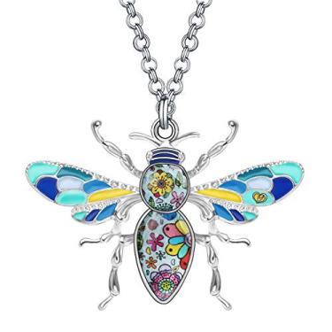 Imagem de DALANE Colar de liga de esmalte com desenho de abelha de mel, pingente, joias de insetos, presentes para mulheres, pingentes, 36mm x 56mm, Zinco, Sem Pedra Preciosa