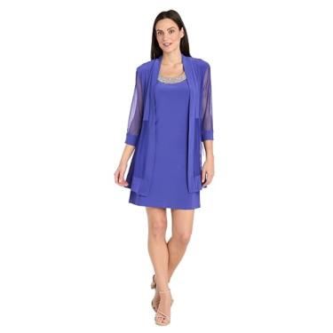 Imagem de R&M Richards Vestido feminino plus size 2 peças de malha com gola redonda, Violeta, 46