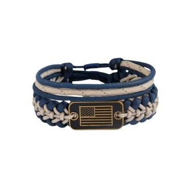 Imagem de VIKENNIA Pulseiras Paracord - Pulseiras de tamanho ajustável com pingente de bronze da bandeira dos EUA - 550 pulseiras de sobrevivência paracord para caminhadas, acampamento e viagens ao ar livre -