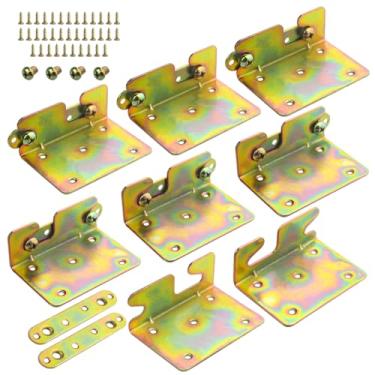 Imagem de TOVOT 8 peças de suportes de trilho de cama com parafusos suportes de moldura de cama ganchos de trilho de cama de metal chapeamento de cor ferragens para moldura de cama (61 × 88 mm)