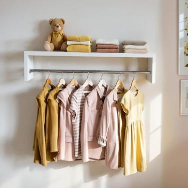 Imagem de Cabideiro de Parede com Prateleira – Arara para Roupas 60 cm, MDF/MDP Certificado, Branco, Montagem Fácil