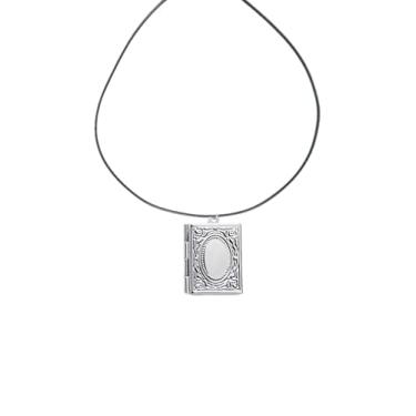 Imagem de ODETOJOY Colar com medalhão de livro religioso da Bíblia Berloque Vintage Antigo Bronze Flutuante Porta-Fotos com Memória Viva, Pingentes para Homens, Zinco, Âmbar