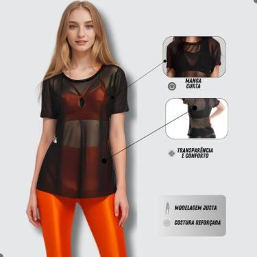 Imagem de Blusa Tule Feminina Academia Blusinha Verão Moda Fitness Transparente 
