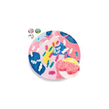 Imagem de Muwago Tapete circular, 91 cm, azul, verde, cinza, pelo felpudo (mola)