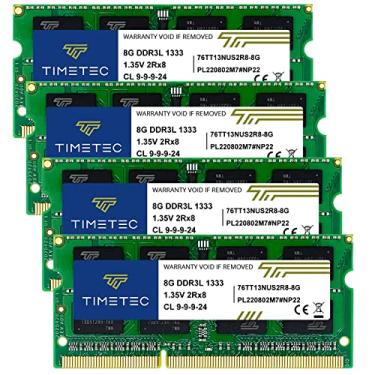 Imagem de Timetec Kit de 32 GB (4 x 8 GB) DDR3 / DDR3L 1333MHz PC3-10600 Non-ECC Unbuffered 1,5 V / 1,35 V CL9 2Rx8 Dual Rank 204 pinos SODIMM Laptop Notebook PC Memória RAM Atualização (Kit de 32 GB (4 x 8