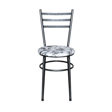 Imagem de Conjunto 4 Cadeiras Para Cozinha Epoxi Preta Craqueada Assento Floral Branco