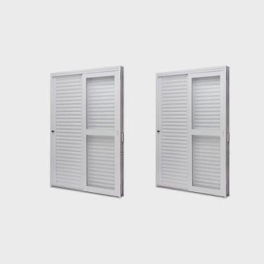 Imagem de Kit com 2 Portas de Aço Veneziana de Correr Lateral 215x142cm 3 Folha Vidro Liso Qualitysol Branco