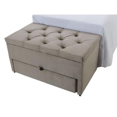 Imagem de Puff Baú Gaveta (sapateiro infantil) 70x50x45cm Na cor Bege Claro Veludo Liso