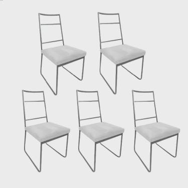 Imagem de Kit 05 Cadeiras Sala de Jantar Escritório Office Stark Industrial Ferro Prata Sintético Branco - Ahz Móveis