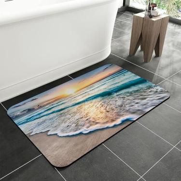 Imagem de jajoaier Tapete de banheiro para praia, nascer do sol, tapetes de banho macios e antiderrapantes, tapete lavável à máquina de secagem rápida para chuveiro, banheira, acessórios de cozinha e banheiro