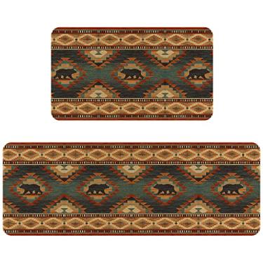 Imagem de Eikunn Conjunto de 2 tapetes de cozinha estilo fazenda e tapetes de cozinha, tapete rústico para piso, tapetes de pia de cozinha laváveis antiderrapantes para decoração de cozinha de férias capacho (43 x 76 cm) + tapete de corredor (47 x 127 cm)