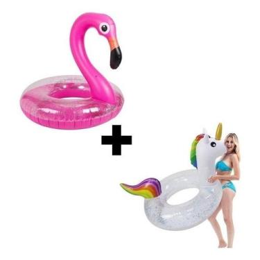 Imagem de Kit Boia Unicórnio + Boia Flamingo Grande Piscina  - alfashop