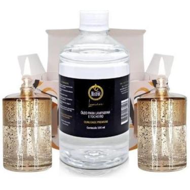 Imagem de Kit 2 Lamparinas Decorativa Sonhos Dourados+ 500Ml De Fluido - Velas b
