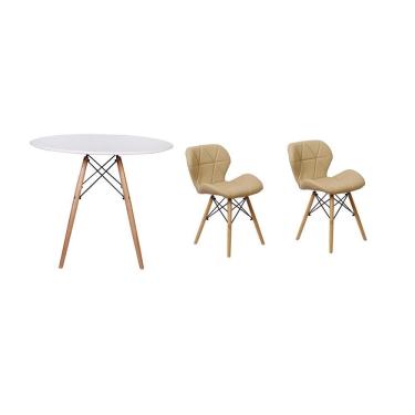 Imagem de Kit Mesa Jantar Eiffel 120cm Branca 02 Cadeiras Slim Nude