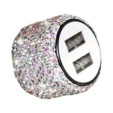 Imagem de Carregador De Carro USB Rosa Bling 5V 2.1A Adaptador Rápido De Porta D